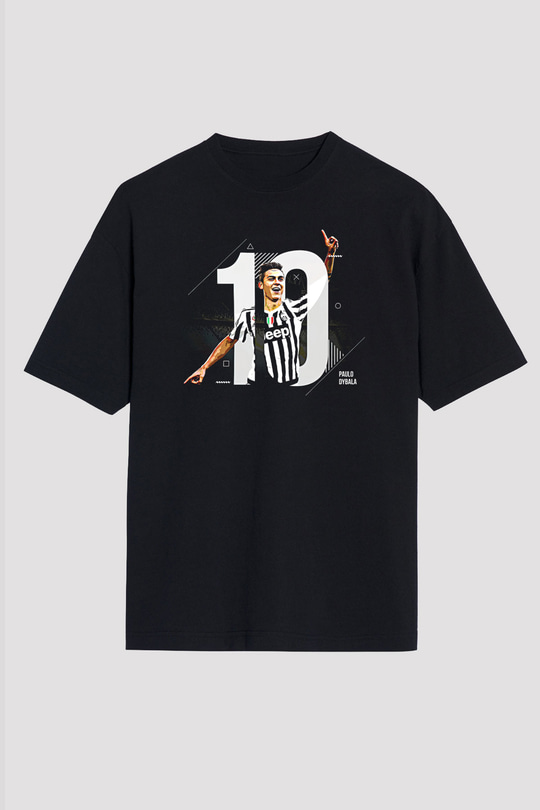 Paulo Dybala Baskılı Unisex Siyah Oversize Tişört - Tshirt