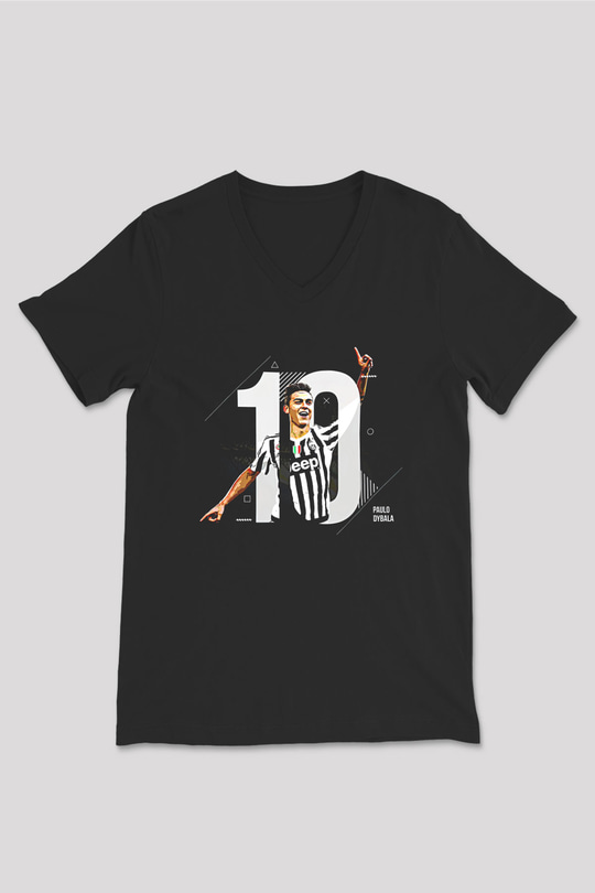 Paulo Dybala Baskılı Unisex Siyah V Yaka Tişört - Tshirt