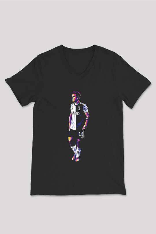 Paulo Dybala Baskılı Unisex Siyah V Yaka Tişört - Tshirt