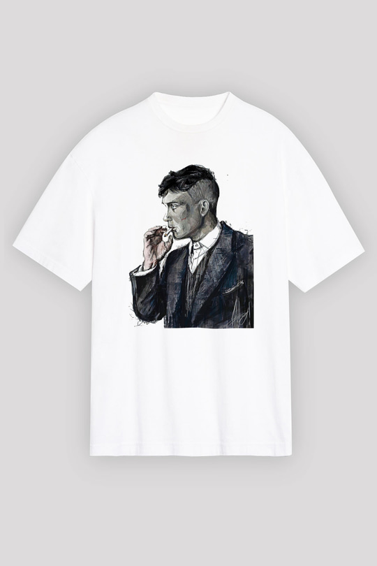 Peaky Blinders Baskılı Beyaz Unisex Oversize Tişört - Tshirt