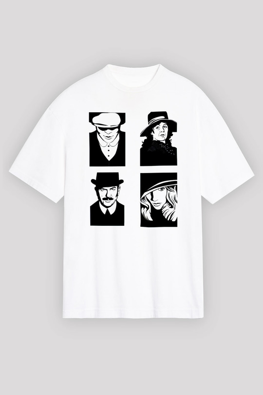 Peaky Blinders Baskılı Beyaz Unisex Oversize Tişört - Tshirt