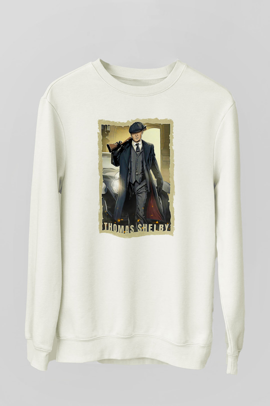 Peaky Blinders Baskılı Beyaz Unisex Sweatshirt