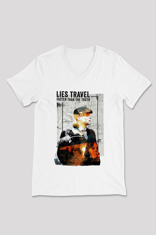 Peaky Blinders Baskılı Beyaz Unisex V Yaka Tişört - Tshirt