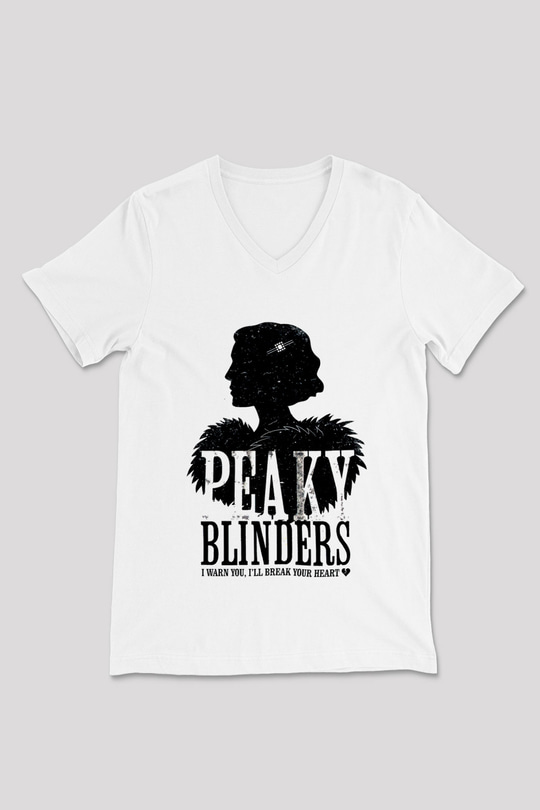 Peaky Blinders Baskılı Beyaz Unisex V Yaka Tişört - Tshirt