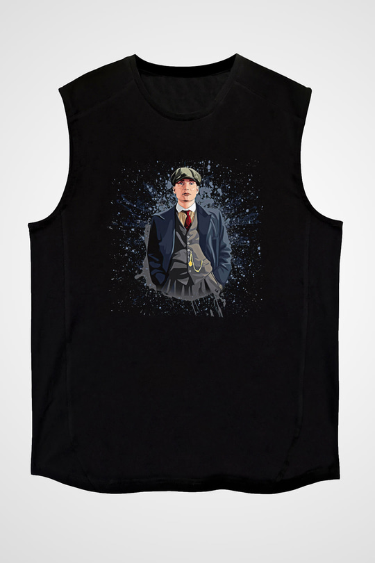 Peaky Blinders Baskılı Unisex Siyah Kolsuz Tişört - Tshirt