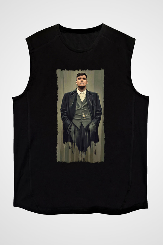 Peaky Blinders Baskılı Unisex Siyah Kolsuz Tişört - Tshirt