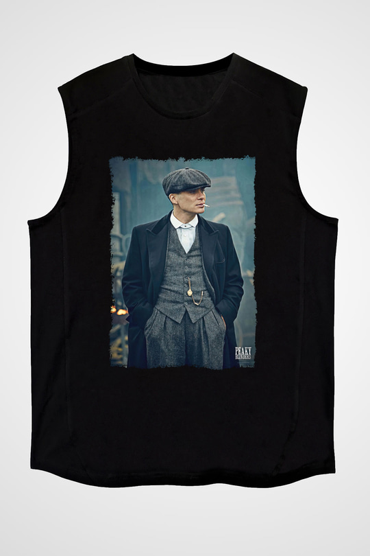 Peaky Blinders Baskılı Unisex Siyah Kolsuz Tişört - Tshirt