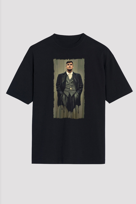 Peaky Blinders Baskılı Unisex Siyah Oversize Tişört - Tshirt