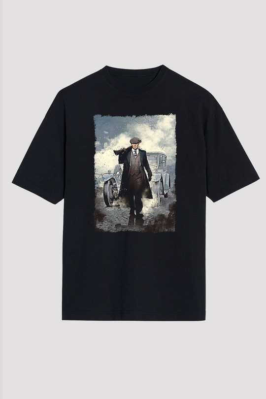 Peaky Blinders Baskılı Unisex Siyah Oversize Tişört - Tshirt