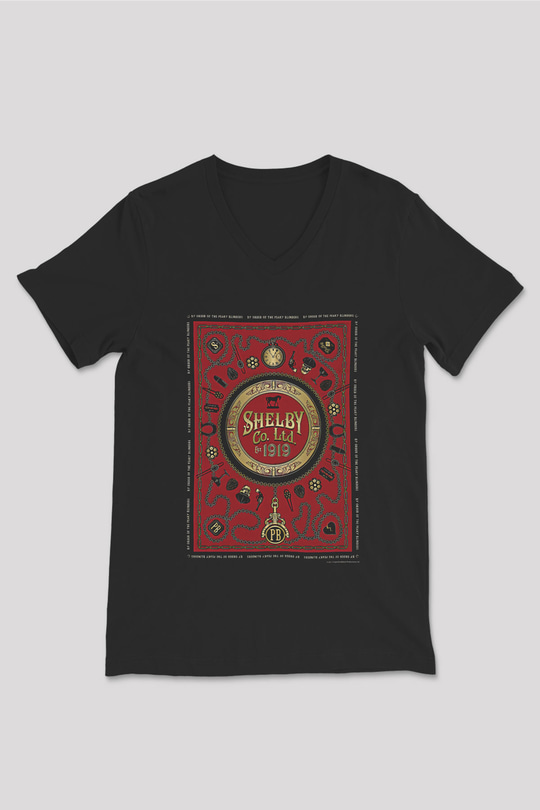 Peaky Blinders Baskılı Unisex Siyah V Yaka Tişört - Tshirt