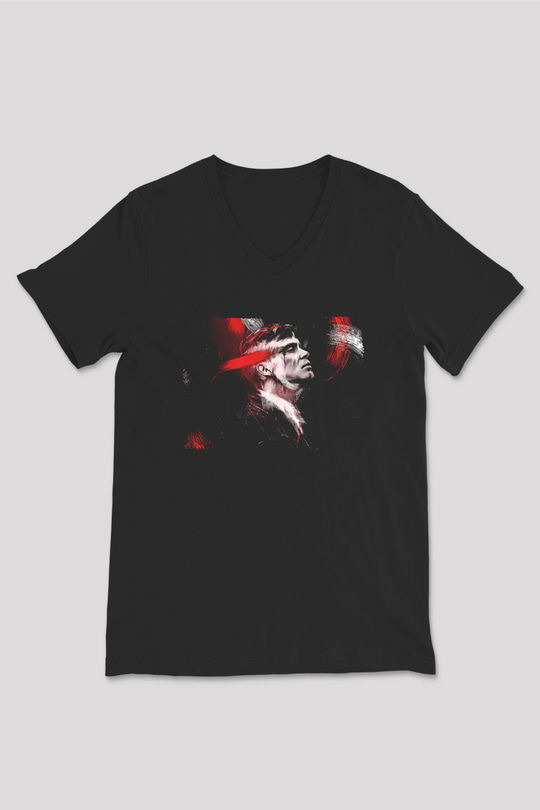 Peaky Blinders Baskılı Unisex Siyah V Yaka Tişört - Tshirt