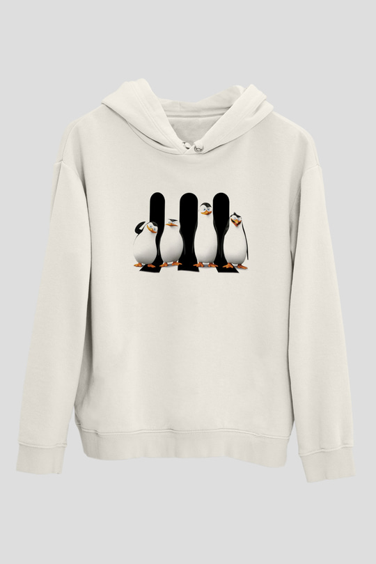Penguen Beyaz Unisex Kapşonlu Sweatshirt