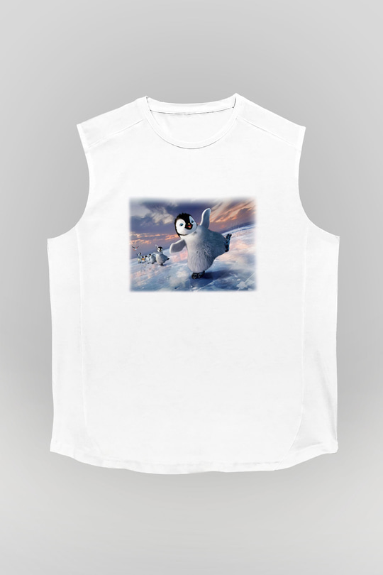 Penguen Beyaz Unisex Kolsuz Tişört