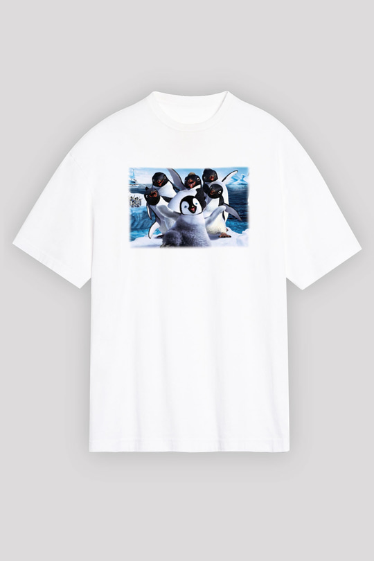 Penguen Beyaz Unisex Oversize Tişört T-Shirt
