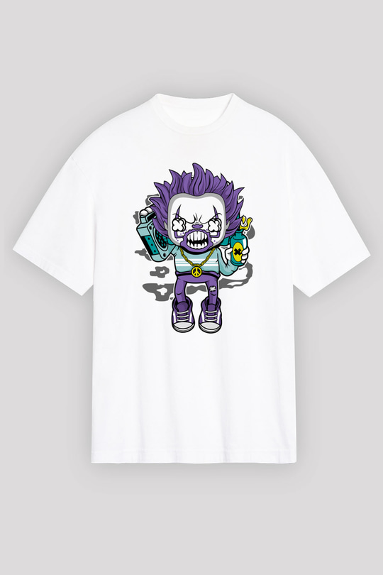Pennywise Boombox Baskılı Beyaz Unisex Oversize Tişört