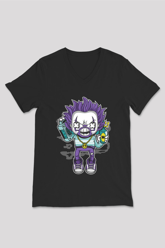 Pennywise Boombox Baskılı Siyah Unisex V Yaka Tişört