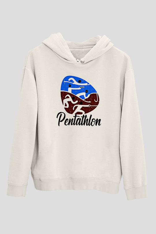 Pentathlon Baskılı Unisex Ekru Hoodie