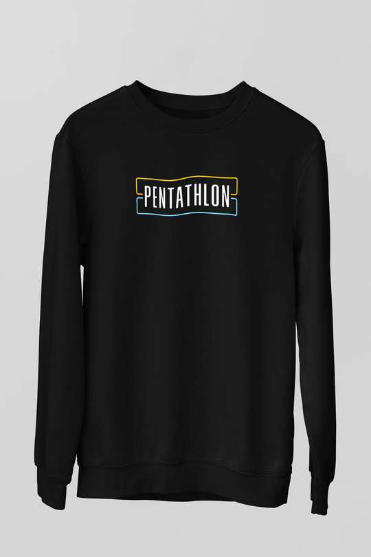 Pentathlon Baskılı Unisex Siyah Sweatshirt