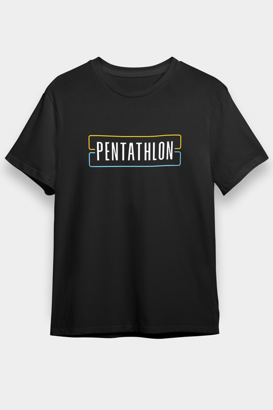 Pentathlon Baskılı Unisex Siyah Tişört - Tshirt