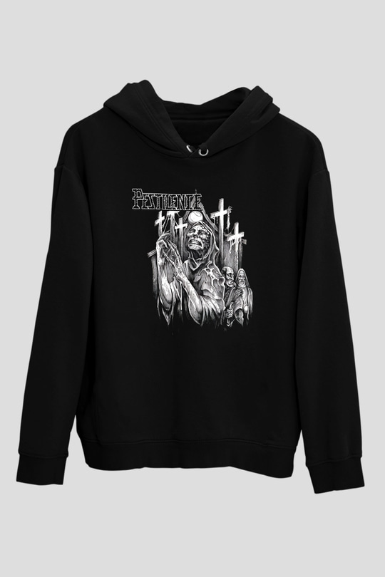 Pestilence Baskılı Unisex Siyah Kapüşonlu Sweatshirt