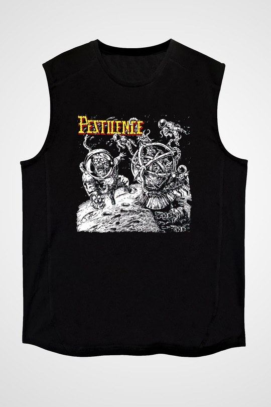 Pestilence Baskılı Unisex Siyah Kolsuz Tişört - Tshirt