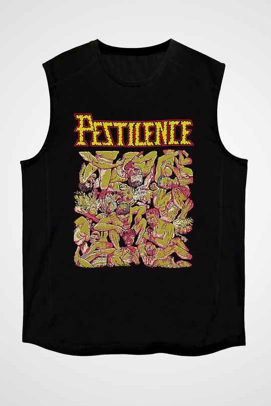Pestilence Baskılı Unisex Siyah Kolsuz Tişört - Tshirt