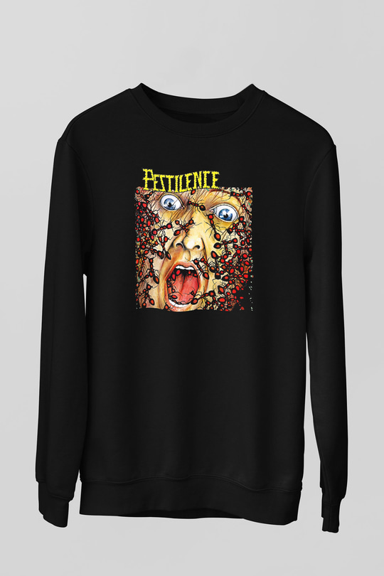Pestilence Baskılı Unisex Siyah Sweatshirt