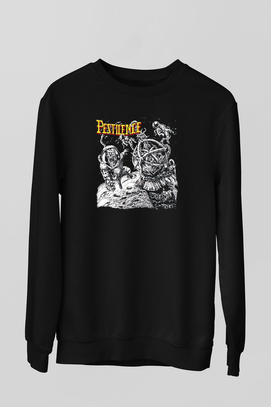 Pestilence Baskılı Unisex Siyah Sweatshirt
