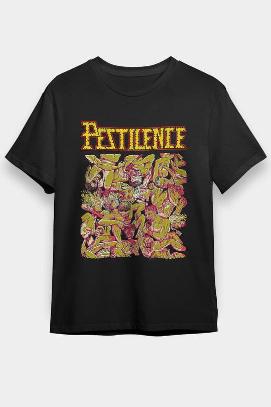Pestilence Baskılı Unisex Siyah Tişört - Tshirt