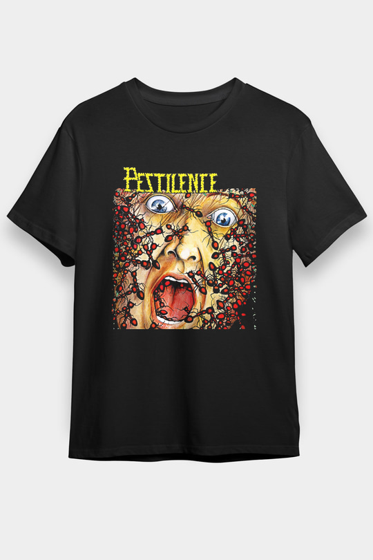 Pestilence Baskılı Unisex Siyah Tişört - Tshirt