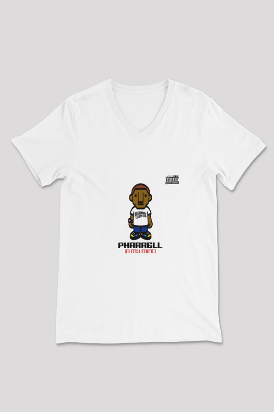 Pharrell Williams Baskılı Beyaz V Yaka Unisex Tişört