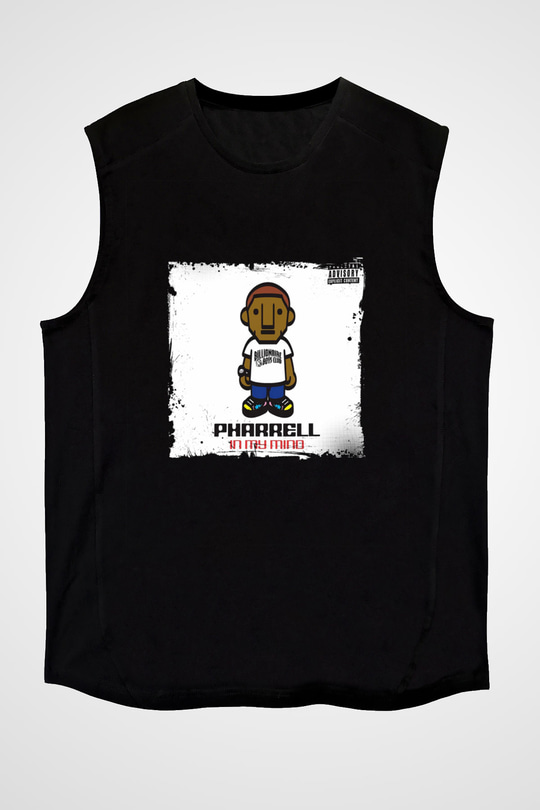 Pharrell Williams Baskılı Unisex Siyah Kolsuz Tişört