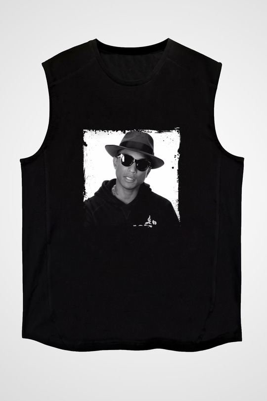 Pharrell Williams Baskılı Unisex Siyah Kolsuz Tişört