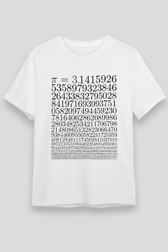 Pi Sayısı Baskılı Unisex Beyaz Tişört Baskılı Unisex Siyah Tişört