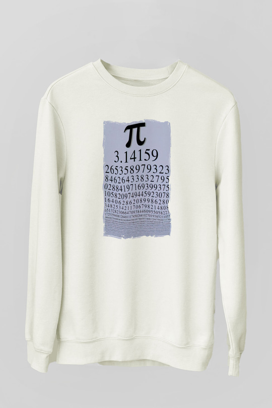 Pi Sayısı Matematik Sabiti Baskılı Unisex Beyaz Sweatshirt