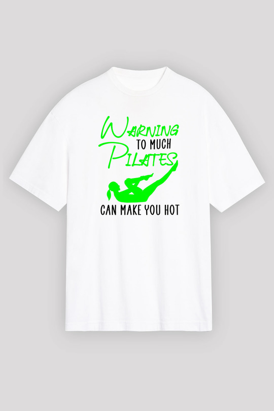 Pilates Baskılı Unisex Beyaz Oversize Tişört - Tshirt