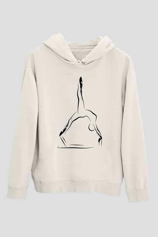 Pilates Baskılı Unisex Ekru Hoodie