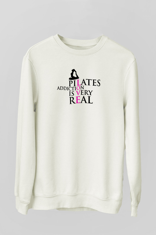 Pilates Baskılı Unisex Ekru Sweatshirt