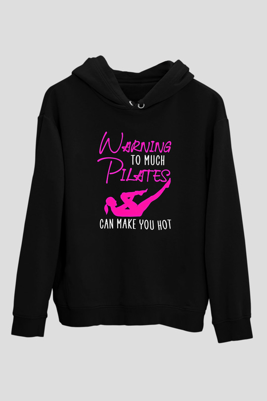 Pilates Baskılı Unisex Siyah Kapüşonlu Sweatshirt