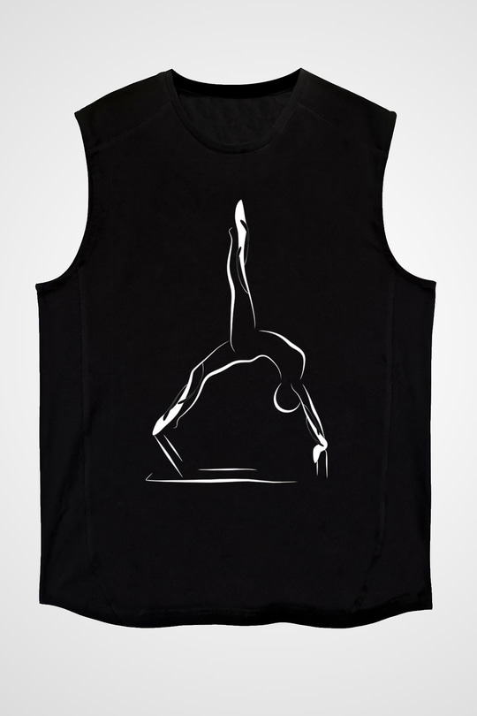 Pilates Baskılı Unisex Siyah Kolsuz Tişört