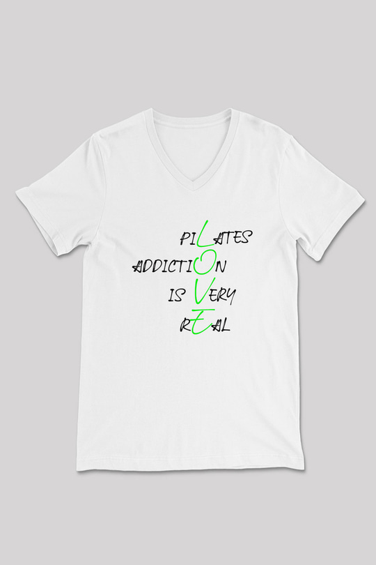 Pilates Baskılı Unisex V Yaka Tişört - Tshirt