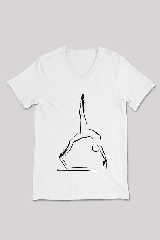 Pilates Baskılı Unisex V Yaka Tişört - Tshirt