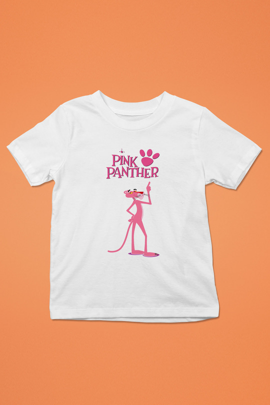 Pink Panther Baskılı Beyaz Unisex Çocuk Tişört