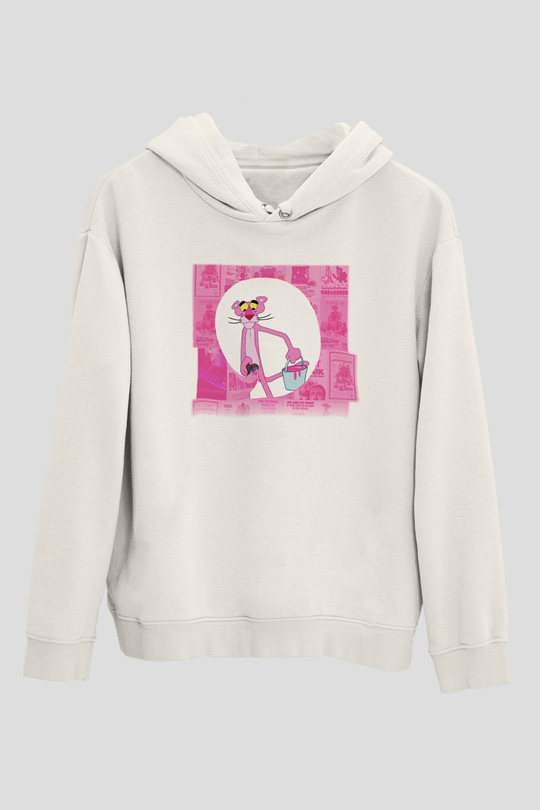 Pink Panther Beyaz Unisex Kapşonlu Sweatshirt