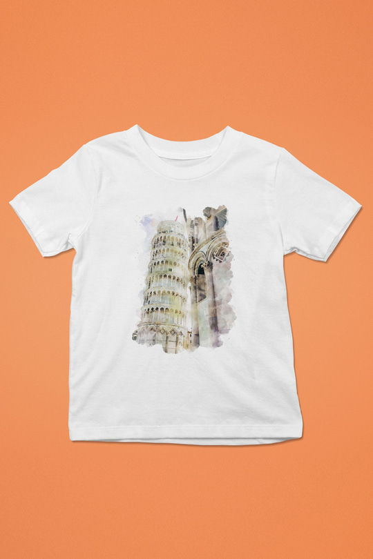 Pisa Kulesi Beyaz Unisex Çocuk Tişört