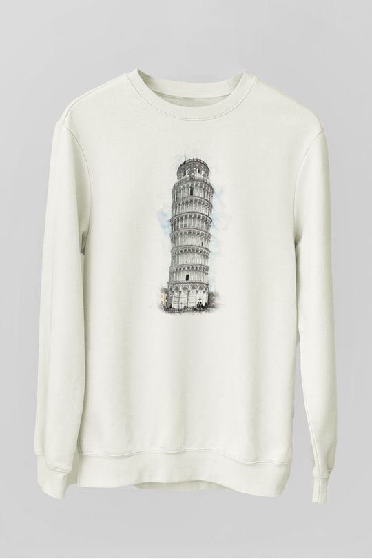 Pisa Kulesi Beyaz Unisex Sweatshirt