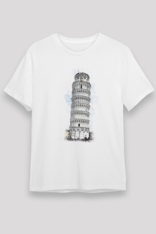 Pisa Kulesi Beyaz Unisex Tişört T-Shirt - TişörtFabrikası