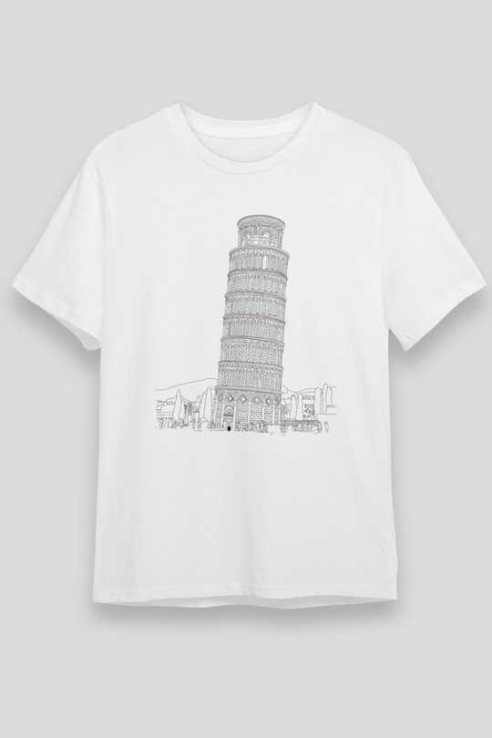 Pisa Kulesi Beyaz Unisex Tişört T-Shirt - TişörtFabrikası