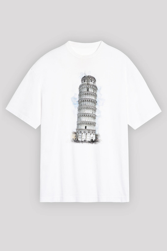 Pisa Kulesi Beyaz Unisex Tişört T-Shirt - TişörtFabrikası