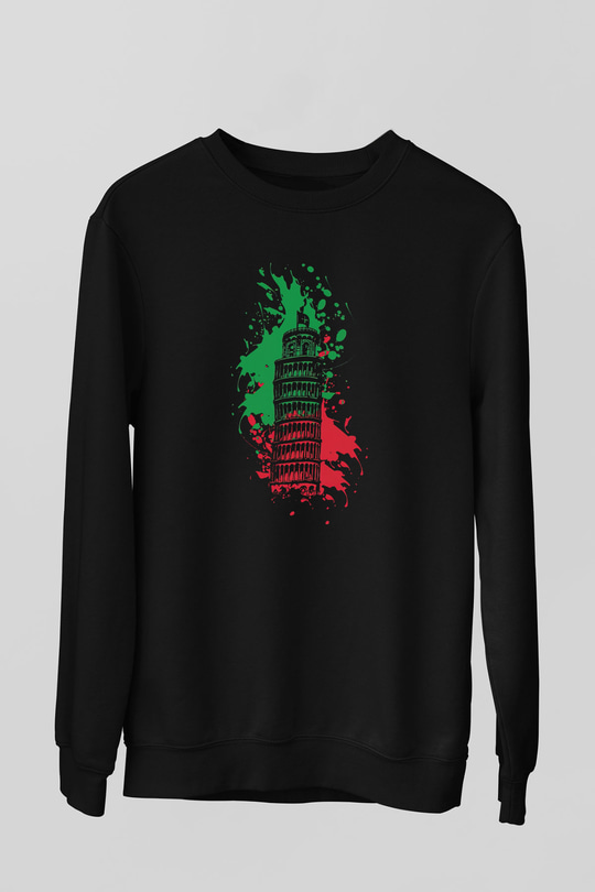 Pisa Kulesi Siyah Unisex Sweatshirt
